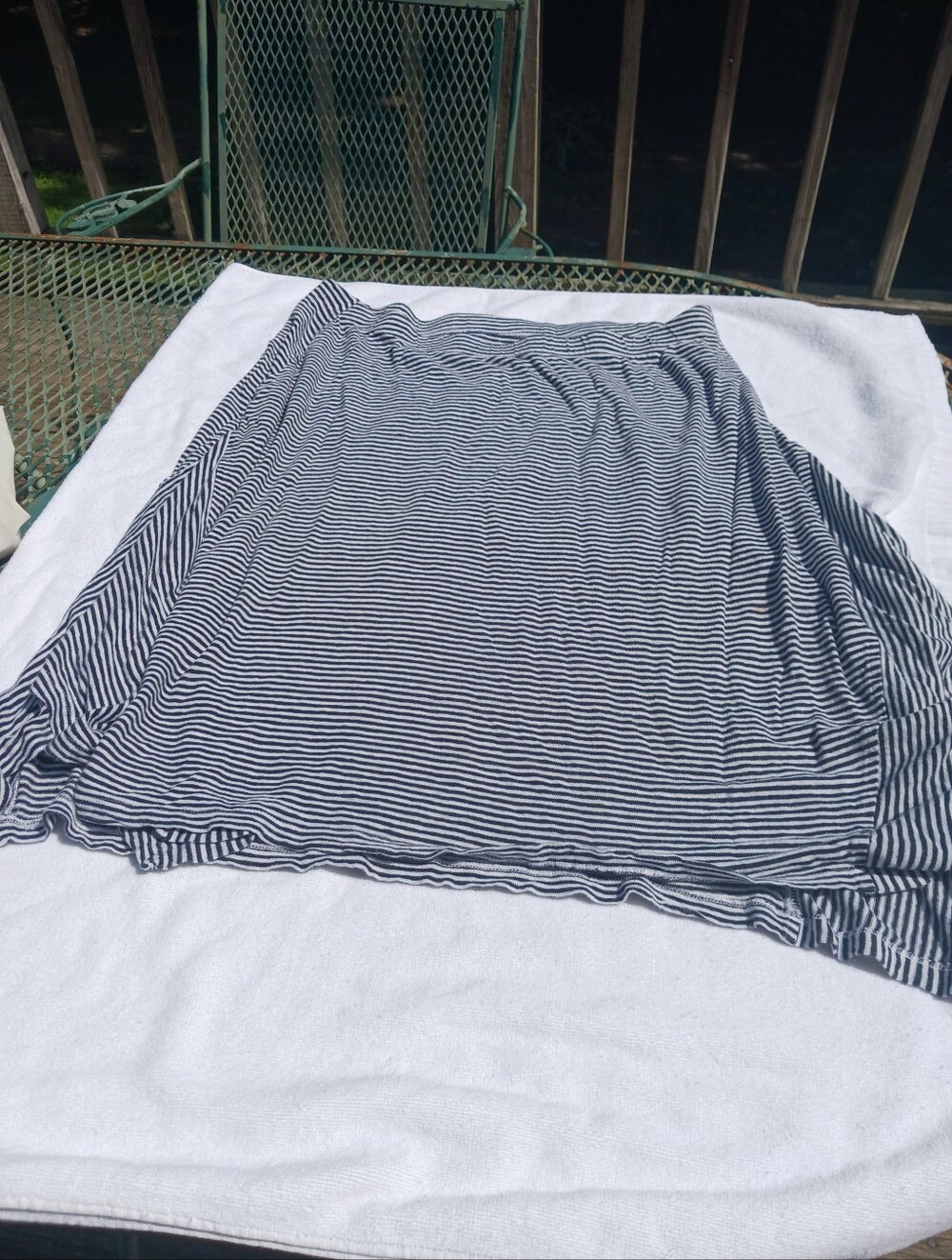 Eileen Fisher Linen Jersey Stripe Skirt With Shark Bite Hem, Size Petite Large